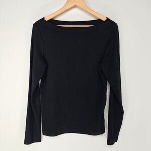 GAP The Modern Tee Women Large Black Long Sleeve Boat Neck Supima Stretch Top